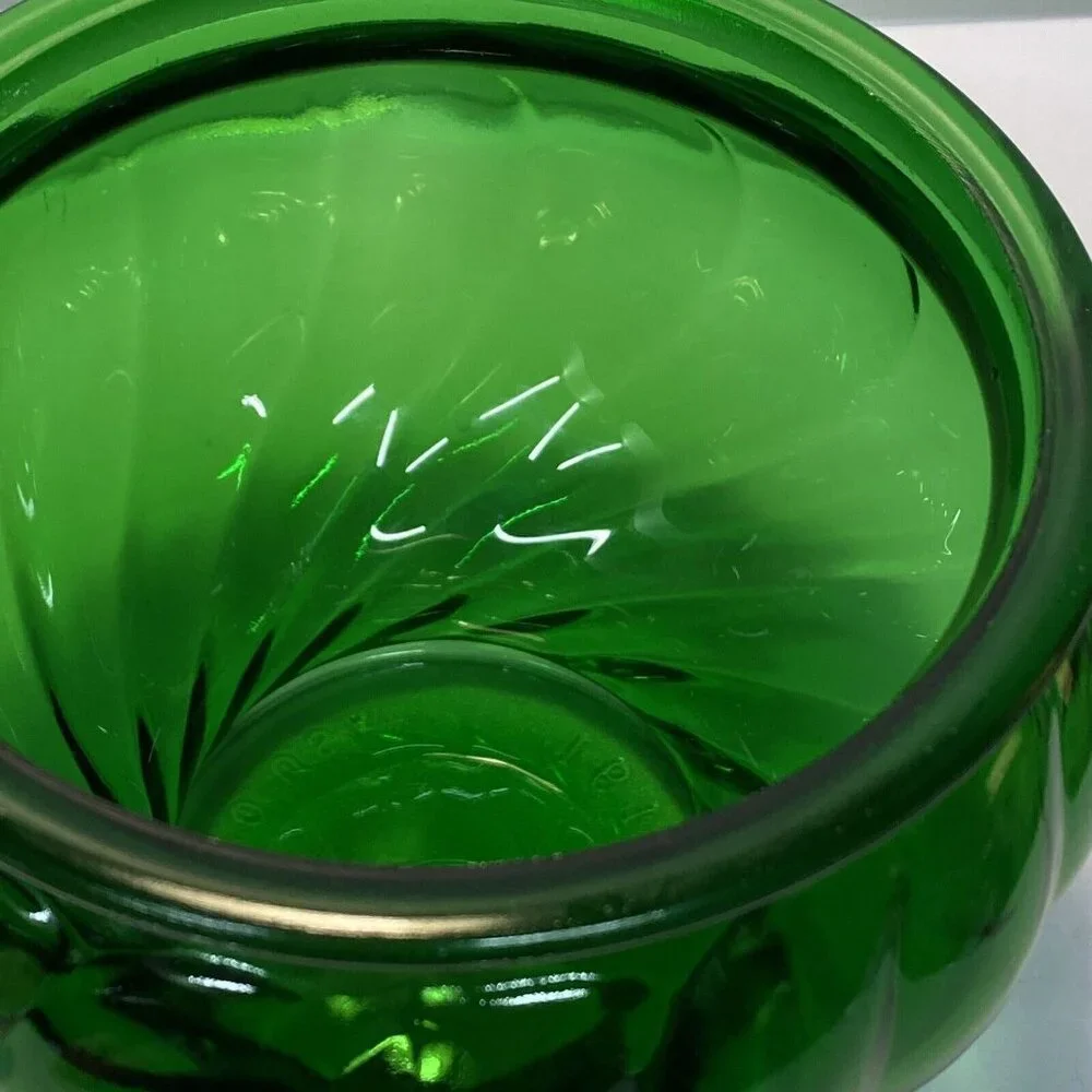Vintage Green Glass Napco 1191 Cache Pot Planter Vase w/ Swirl Pattern Set Of 2 - Picture 10 of 12
